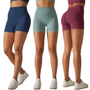SILUO Schlussverkauf Scrunch-Shorts nahtlose OEM kundenspezifisches Logo Fitnessstudio Sportshorts für Damen hohe taille gerippte Biker-Shorts