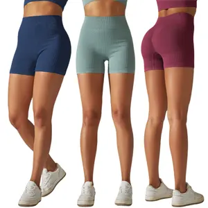 SILUO Vente à Chaud Short Scrunch sans couture oem logo personnalisé short de sport gym pour femmes short de motard côtelé taille haute