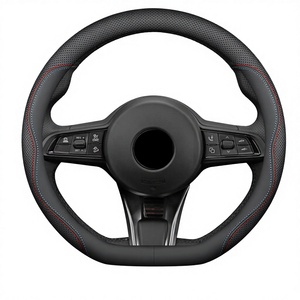HE Housse de volant de voiture en cuir ultra-fine pour Alfa Romeo Giulia Stelvio <span class=keywords><strong>Giulietta</strong></span> 147 156 159 166 4C <span class=keywords><strong>8C</strong></span> Mito Sportiva Tonal - Product Image 1