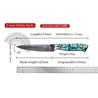 KEENHOPE Professioneel Japans Damascus Staal Koksmes 67 Lagen VG10 Scherp 5 Inch Utility Mes met Paua Schelp Handvat