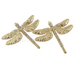 Kẽm hợp kim vàng chuồn chuồn Mặt dây chuyền với Rhinestone 64x56x5mm động vật lấy cảm hứng từ Vòng cổ quyến rũ thời trang quyến rũ - Product Image 1