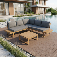Ensemble de canapé modulaire d'extérieur en forme de L en bois de bouleau au design moderne, avec coussins gris foncé amovibles et cadre en aluminium, plateau de café en lattes