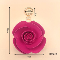 Porte-clés créatif en cuir PU avec fleur de camélia, pendentif décoratif pour sac à main femme, élégant et raffiné