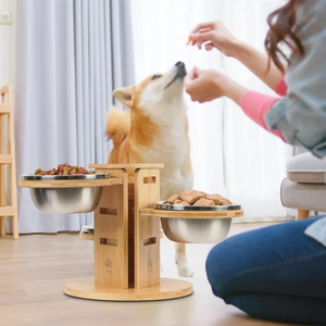 Mangkuk anjing bambu <span class=keywords><strong>3</strong></span> tinggi dapat diatur berdiri ramah lingkungan pola padat mangkuk hewan peliharaan bulat ditinggikan gaya Modern hewan peliharaan - Product Image 3