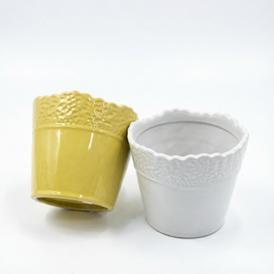 Nouveauté 2026 : Pots de fleurs en céramique gaufrée jaune/rose/blanc pour la décoration intérieure et extérieure, <span class=keywords><strong>jardin</strong></span>, balcon, bureau - Product Image 5