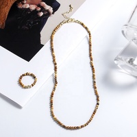 Einfache 3mm Naturstein Handgefertigte Perlenkette Einzelner Kreis Elastisches Stretch-Ring-Set Damen Halskette Ring-Set Großhandel