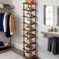 Étagère à chaussures rectangulaire moderne en bambou à 9 niveaux, capacité personnalisable, organisateur vertical étroit et haut pour le salon