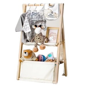 Wooden Baby <b>Clothes</b> <b>Rack</b> With Storage Basket For 0-12 Months Infant Clothing Organization Double Layer Design - Product Image 5