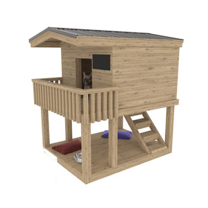 Large Outdoor Double <b>Wooden</b> Dog <b>House</b> with Non-Slip Elevated Pet Nest Floral Pattern and Removable Cover for <b>Cats</b> - Product Image 4