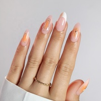 Ongles de luxe en gros à presser, marque privée, bleu marine, motif floral estival, style français, faux ongles 3D à presser, directement de l'usine