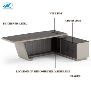 Sang Trọng Bằng Gỗ Thiết Kế Độc Đáo L Shaper Giám đốc Điều Hành Văn Phòng Bàn Ông Chủ Văn Phòng Bảng Tủ Sách Bộ - Product Image 2