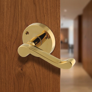 Contemporary Brass Door Lever Handle with Polished Gold Finish <b>Screw</b> Installation Durable Design for Interior Use From India - Product Image 4