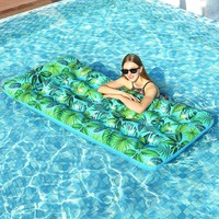 Plataforma Flotante Redonda con Estampado de Hojas, Tumbona Inflable para Adultos, Hamaca Plegable, Cama Flotante Inflable para Playa
