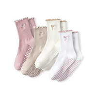 Chaussettes antidérapantes pour Pilates et Yoga pour femmes, à motif nœud et volants, idéales pour le fitness, le ballet, la barre et la danse
