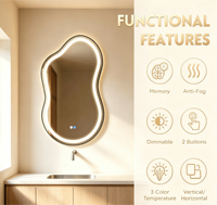 Espejo de Vanidad Moderno con Forma de Nube Irregular, LED, Control Táctil Inteligente, Antivaho, 3 Colores, Luz Regulable, para Colgar en la Pared
