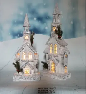 Casas de Navidad iluminadas con LED de madera Iglesia de Navidad para decoración navideña