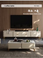 Ensemble table basse moderne de luxe carrée avec dessus en bois et marbre pour salon multifonction maison avec tiroirs meubles canapé design décor