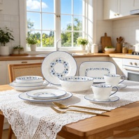 Service de vaisselle en porcelaine de luxe léger, style rétro, motif floral en relief, thème manoir romantique aux roses, style français médiéval et ancien