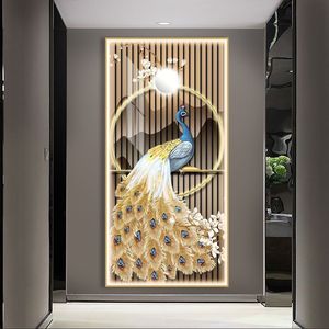 Decoración del hogar LED imagen <span class=keywords><strong>de</strong></span> lujo <span class=keywords><strong>de</strong></span> vidrio templado colgantes <span class=keywords><strong>de</strong></span> pared impresión Animal cristal porcelana Pavo Real <span class=keywords><strong>diamantes</strong></span> pintura arte <span class=keywords><strong>de</strong></span> pared - Product Image 6