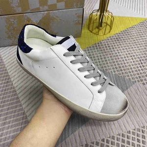 2026 Original Men Silver Genuine Leather Outsole Fashion Trend Breathable Lace-up Round Toe Sports Walking White Goose Sneakers - Product Image 5