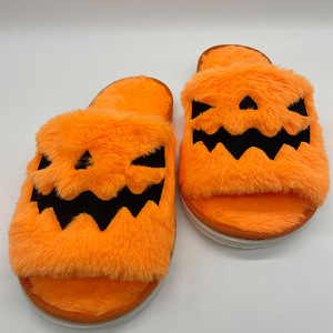 Autumn Pink <strong>Orange</strong> Halloween Pumpkin Lantern Slippers Soft Furry Comfort Closed Toe <strong>Slides</strong> Outdoor Fuzzy House Slippers - Product Image 5