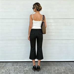 Minimalist Mid Rise Straight Leg Canvas <b>Pants</b> Solid Color Woven Breathable Eco-Friendly <b>Summer</b> Women Casual Streetwear - Product Image 3