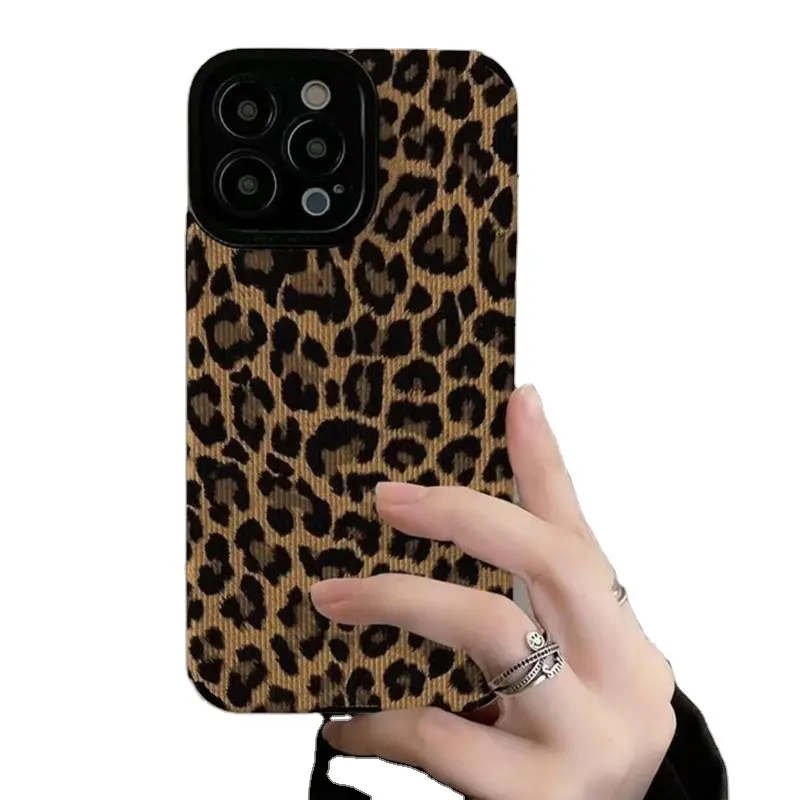 Capa de silicone de couro Leopardo marrom fashion capa macia à prova de choque para o iphone 14 15 Pro Max 11 12 13 Mini SE 7 8 Plus X XR XS MAX