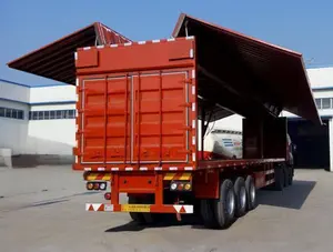 फैक्ट्री सीधे कम कीमत पर लाल रंग के 12 पहिए 40 फीट 3 एक्सल 40 टन विंगस्पैन वैन सेमी ट्रेलर का निर्यात करती है
