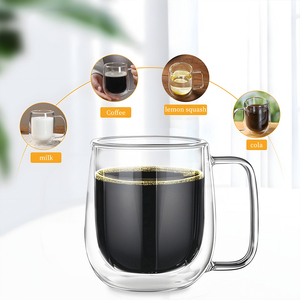 <span class=keywords><strong>Tasse</strong></span> en verre borosilicaté de 12 onces <span class=keywords><strong>Tasse</strong></span> à café transparente à poignée isolée à <span class=keywords><strong>double</strong></span> <span class=keywords><strong>paroi</strong></span> pour les boissons laitières à thé Lattes pour Noël - Product Image 4