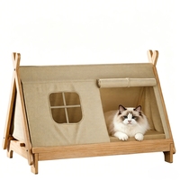 Cama Elevada Moderna de Madera para Perros y Gatos, Diseño Sólido con Cierre de Correa, Casa Cerrada Acogedora para Mascotas Pequeñas, Apta para Todas las Estaciones