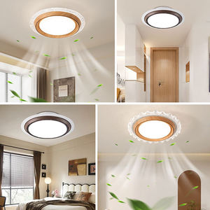 Ventilateur de plafond LED rond avec finition en bois, montage encastré, flux d'air silencieux, ventilateur de refroidissement pour la décoration de la chambre à coucher et du salon - Product Image 2