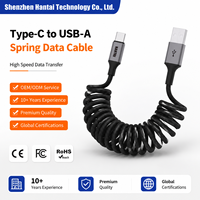 Kabel USB C HANTAI 3A Fast Braided Spring Type C ke USB A untuk Pengisian Daya Komputer, Mobil, Android Auto & Keyboard Gaming