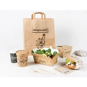 定制的印刷徽标廉价回收快餐午餐包装棕色牛皮纸带走带食品包装手柄的纸袋