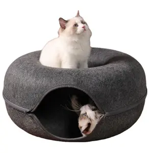TTT Wholesale Ecofriendly Felt Cave Round Semi Closed Detachable Easy Clean Removable Donut Cat Tunnel Bed Nest With Zipper