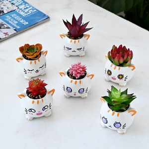 กระถางเซรามิคลายการ์ตูนแมวน่ารักสไตล์เกาหลี MSH พร้อมรูระบายน้ำ - Product Image 1