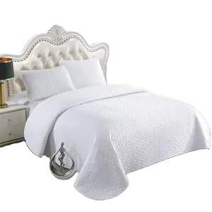 Ulen All-Season Ultra-Soft Microfiber Polyester Queen Size Quilted Bedspread Set in White for Home or Hotel Use