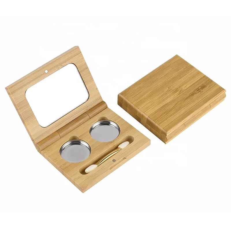 खाली प्राकृतिक बांस लकड़ी के चुंबकीय diy Blusher कॉम्पैक्ट मामले के साथ आँख छाया मेकअप पैलेट बॉक्स दर्पण