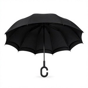 <span class=keywords><strong>Parapluie</strong></span> <span class=keywords><strong>inversé</strong></span> noir double couche coupe-vent pliable avec poignée en C pour les trajets quotidiens - Promotion - Product Image 1