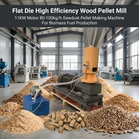 Machine à granulés de bois à matrice plate haute efficacité, moteur 11KW pour la production de combustible biomasse 80-100kg/h