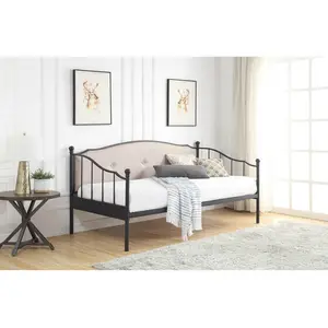 Đen Trong Nhà Vải Đầu Giường Wrought Sắt Khung Kim Loại Daybed Với Bánh Xe