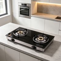 Kompor Gas Portabel Cina dengan Permukaan Kaca Temper, Kompor Gas Luar Ruangan Dua Tungku (2 Burner) untuk Peralatan Dapur Rumah dan Memasak