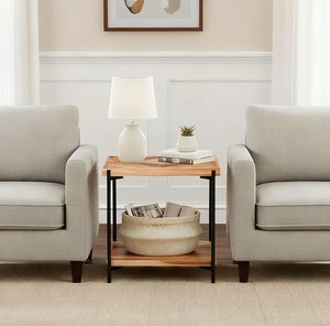 Support d'exposition <span class=keywords><strong>en</strong></span> <span class=keywords><strong>bois</strong></span> de <span class=keywords><strong>sapin</strong></span> et métal - Table d'appoint carrée à 2 niveaux pour la <span class=keywords><strong>décoration</strong></span> du salon et du bureau - Product Image 6