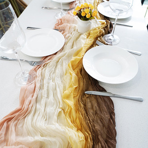 Nouvelles nappes de <span class=keywords><strong>mariage</strong></span> de style bohème plis tie-dye fromage tissu chemin de <span class=keywords><strong>table</strong></span> décoration de <span class=keywords><strong>mariage</strong></span> - Product Image 3