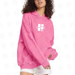 Custom High Quality Women's Loose Fit Cotton Polyester Blend Acid Wash Hoodie Thick Breathable Sports Distressed Hoodie - Product Image 2