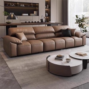 Sofá de cuero con orejas de elefante minimalista italiano, tamaño y diseño de sala de estar minimalista moderno, sofá forrado recto de piel de vaca de capa superior - Product Image 3