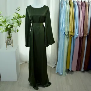 Đồng bằng màu đen phụ nữ khiêm tốn abaya Dubai hồi giáo quần áo phụ nữ hồi giáo ưa thích Dresses Dubai satin thanh lịch dành cho phụ nữ