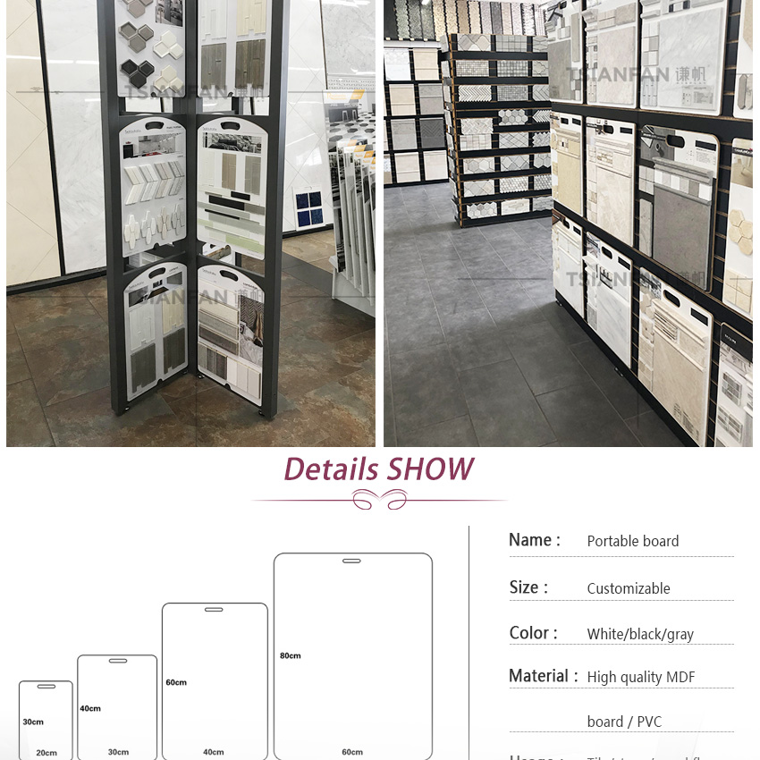 Custom Design White Portable Board Stand Panel Rack Handle Stone Display Mdf Wood Ceramic Tile Mosaic Sample Boards