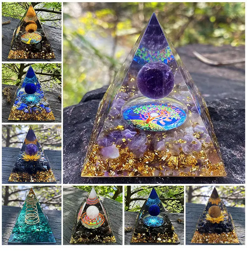 Bunte natürliche sieben Chakra Orgon rohe heilende Kristall kugel Lotus Lapis Edelstein Pyramide Ornament Schmuck für Haupt dekoration