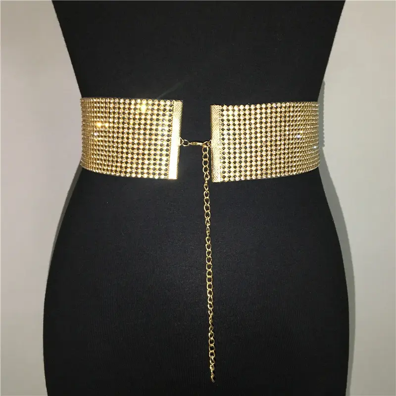 Ceinture en strass super brillante pour femme, ceinture large argentée bling pour mariée, mariage, chaîne en cristal, ceintures en diamant doré