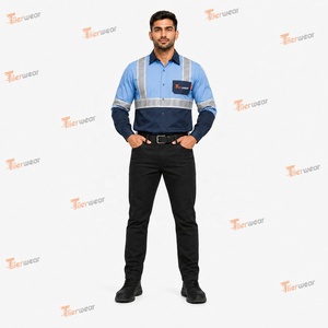 เสื้อเชิ้ตทำงานสะท้อนแสงสำหรับผู้ชาย Tiierwear แขนยาว ผ้าฝ้าย ระบายอากาศ ป้องกันแบคทีเรีย ชุดยูนิฟอร์มสำหรับงานก่อสร้าง - Product Image 2